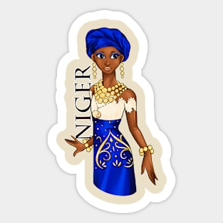 Black is Beautiful -Niger Melanin Girl in traditional outfit Sticker